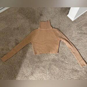Tan Ribbed Cropped Turtleneck